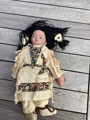 Buy Vintage American Indian Doll Handmade Pottery Head 23cm Very Old • 11.30£