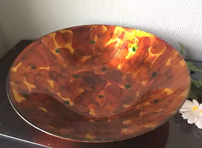 Buy Large Fruit Bowl Glass Hand Painted Red Floral W/Gold Style Art Bowl Salad Dish • 10£