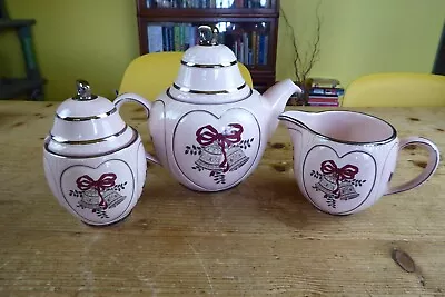 Buy Vintage Sylvac Pottery Wedding Teapot, Sugar & Milk No 5449 Pale Pink • 12£