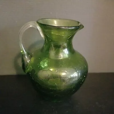 Buy Vintage Olive Green Crackle Glass Small 4  Pitcher  AP3 • 10.72£