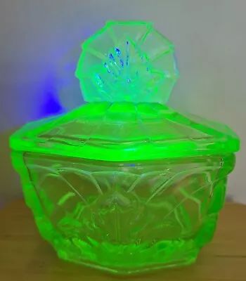 Buy Art Deco Uranium Glass Trinket Jar Lidded Dish Possibly German Made? 1930s • 22.50£