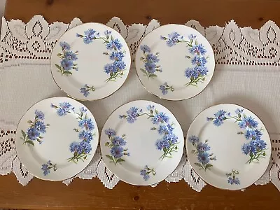 Buy Five Vintage Adderley Bone China Tea Plates Cornflower • 8.99£