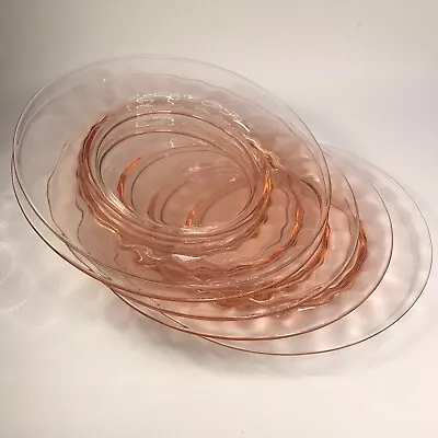 Buy Set Of Five Pink Depression Glass Fluted Optic Design  Salad  Dessert Plates 7 W • 23.32£