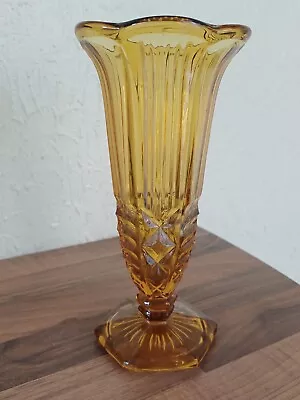 Buy Vintage Art Deco Pressed Amber Glass Vase • 3.99£