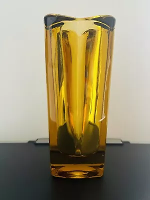 Buy Vintage Sklo Union Art Glass Amber Lens Vase By Jiri Zejmon Rosice #472/20 Czech • 29.99£