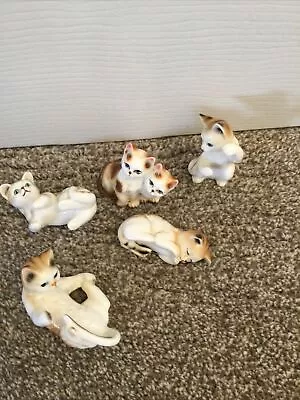 Buy 5 X Small Cats Bone China Figures, Cat Ornament Five In The Set Vintage Cute • 7£