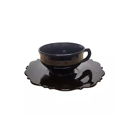 Buy VTG Black Amethyst Cup & Saucer Set Coffee Tea Mt Pleasant Depression Glass 20s • 18.16£
