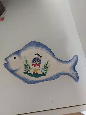 Buy Mistral Blue French Hand Painted Fish Shaped Dish. Feat: A Breton Man. PONT-AVEN • 9.99£