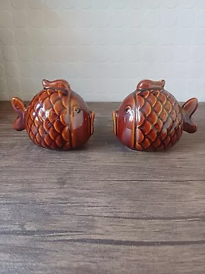 Buy Pair Of Vintage Denmead Pottery Treacle Glaze Ceramic Fish Moneybox  • 13.50£