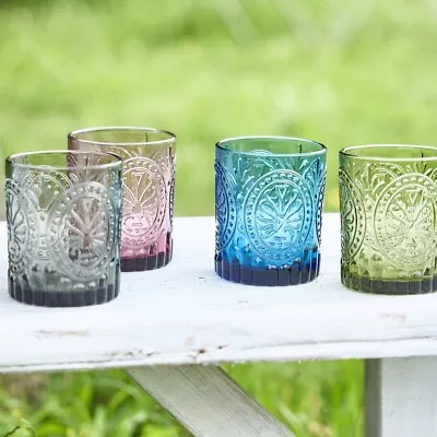 Buy Set Of 4 Vintage Coloured Tumblers Glasses Red Blue Green Dinner Party Drinks • 17.99£