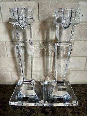 Buy Set Of Two Vintage Crystal Cut Glass Candle Holders 9” Tall Pillar Flaw France • 65.23£