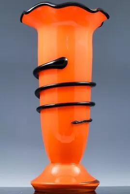 Buy FINE C1930 ART DECO CZECH ORANGE BLACK TANGO APPLIED SNAKE ART GLASS VASE MARKED • 23.30£