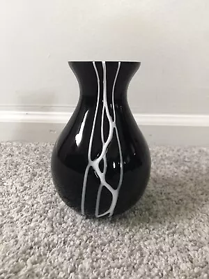 Buy Vtg MCM Pilgrim Glass Black Amethyst Vase Abstract Design Mod 6  White Accent • 36.90£