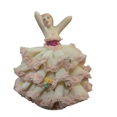 Buy Antique Irish Dresden Porcelain Pink Lady Figurine Ireland MZ Lace Dress • 67.09£