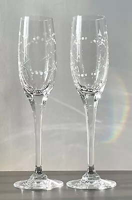 Buy Set Of 2 Royal Doulton Precious Pattern Iced Etched Crystal Champagne Flutes • 46.60£