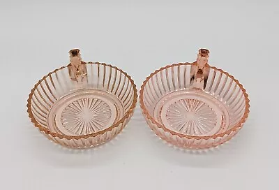 Buy Vintage Ribbed Pink Depression Glass Handled Trinket Catchall Bowl Set Of 2 • 11.08£