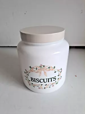 Buy Biscuits Storage Jar Vintags Milk Glass By Candlelight Screw Lid Eternal Beau • 5.99£
