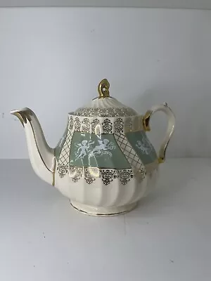 Buy Sadler Teapot, Cupid Design On Green Panels, Gold Finial,Handle, Spout & Trim • 25£
