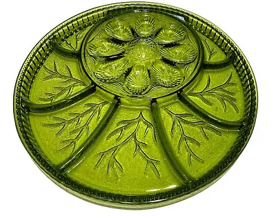 Buy 13  Pebble Leaf Green Serving Plate Indiana Glass 7 Section Egg & Relish Vintage • 14.91£
