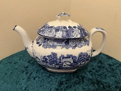 Buy Vintage Enoch Woods English Scenery Rose Border Blue & White Tea Pot • 23£