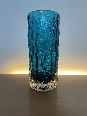 Buy Whitefriars Kingfisher Blue Medium 7.5  19cm Glass Bark Vase Geoffrey Baxter 70s • 109£