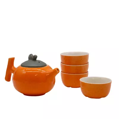 Buy Herbal Teapot Set - Orange Ceramic Teapot & Four Cups • 19£