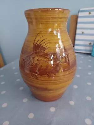 Buy Vintage Pottery Vase With Fish & Eel Decoration • 15£