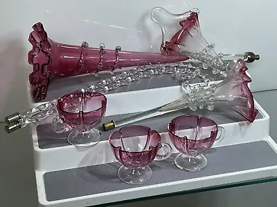 Buy Antique 1880 Victorian Epergne Cranberry Glass PARTS LOT - Trumpets Canes Cups • 167.75£