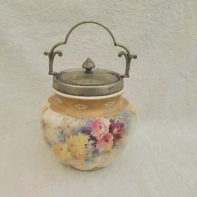 Buy Antique Royal Doulton Burslem Hand Painted Biscuit Barrel Jar Floral 14cm X 15cm • 29.99£