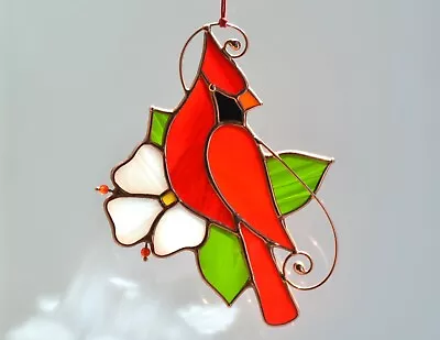 Buy Stained Glass Cardinal 5 X5  Handmade Bird Suncatcher Window Hanging Memory Gift • 46.50£