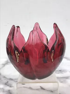 Buy Vintage Mid Century Murano / Chribska Cranberry Glass Flower Vase • 19.99£