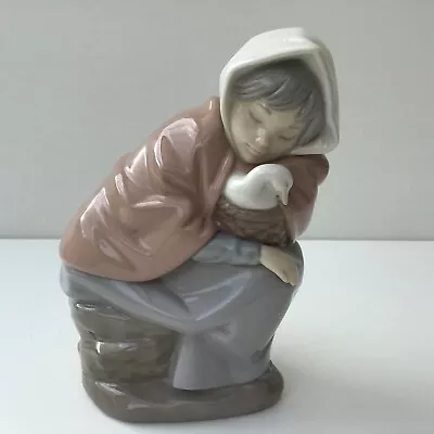 Buy Lladro Nao Sleeping Hooded Girl With Sleeping Duck Goose In Basket. • 30£