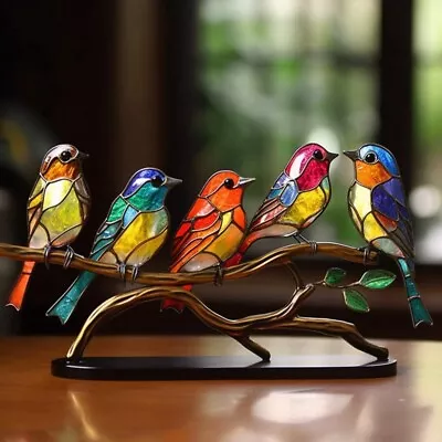 Buy Stained Glass Birds On Branch Desktop Ornaments, Sided Multicolor  Birds3475 • 14.39£