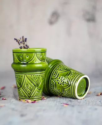 Buy Moroccan Vintage Tamegroute Glasses - Ceramic Pottery Glasses For Coffee & Tea • 12£