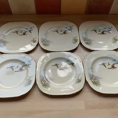 Buy Vintage Alfred Meakin  Flight  Flying Ducks Set Of 6 Tea Plates 5 3/4” Square • 12.99£