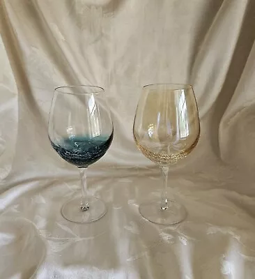 Buy Pier 1 Amber & Teal Blue Crackle Wine Glasses - Set Of 2 • 37.23£