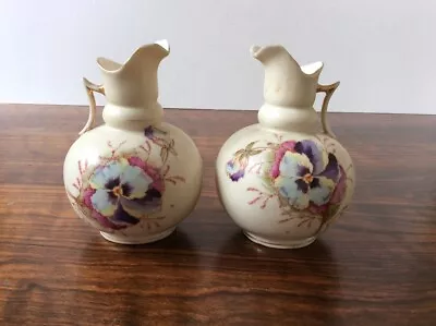 Buy Pair Of Royal Worcester Type Small Antique Blush Floral Jugs In Nice Condition • 45£