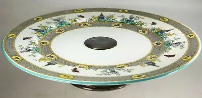 Buy France Gien Chinoiserie Pattern Silver Metal Footed Porcelain Platter Ca. 19th C • 191.05£