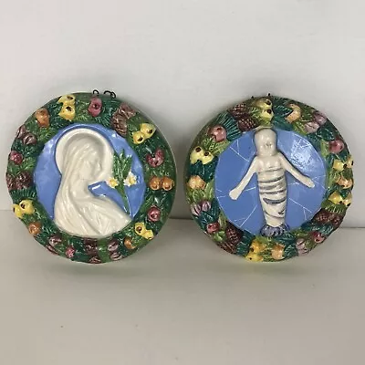 Buy Vintage Italy Della Robbia Mother Mary & Baby Jesus Ceramic Wall Plaques Set 4  • 60.57£