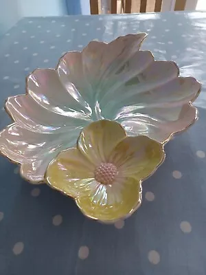 Buy Vintage Beswick Decorative Leaf Shaped Lustre Dish With Yellow Flower • 25£