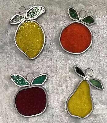 Buy Vintage Leaded Stained Glass Fruit Suncatchers Apple Orange Lemon Pear Set Of 4 • 21.43£