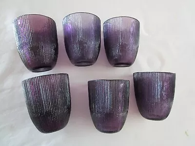 Buy Vintage Glass Amethyst Purple Ombré Ribbed Textured Set 6 Rocks Whiskey  12 Oz. • 89.47£