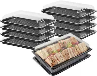 Buy New Large Catering Platters Trays & Lids Parties Sandwiches Buffets Plates Black • 13.32£