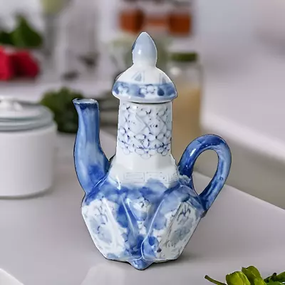 Buy Vintage Chinese Porcelain Blue White Unusual Teapot With Diamond Shaped Sides • 22.50£