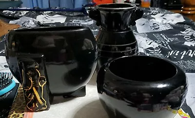 Buy Vintage Black Vases Lot Of 3. Tiffin Glass, Joan Lea , Fredricks • 36.72£