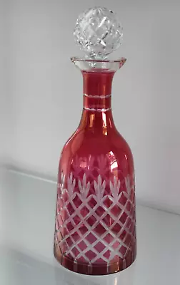 Buy Vintage Cranberry Etched Glass/ Crystal Decanter With Stopper • 28£
