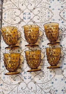 Buy Vintage 1970s Indian Amber Glass Whitehall Colony Cubist Footed Dinner Glasses • 24.70£