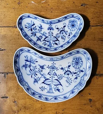 Buy Antique Meissen Blue Onion Cresent Salad Plates Oval Mark Lot • 46.60£