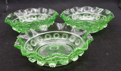 Buy 3 Vintage Art Deco Davidson Green GLASS Dessert Sundae Bowls Dishes • 12.50£