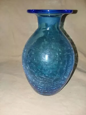 Buy Vintage Hand Blown Crackle Glass Vase. Blue. 6  Tall. No Chips, Cracks, Or... • 18.63£